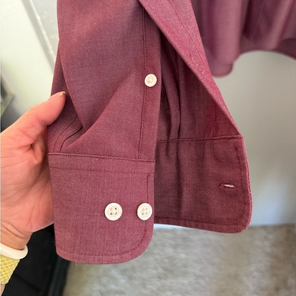 WOOL & PRINCE Men’s XL Merino Wool Button Down Shirt in Burgundy Oxford slim fit - Picture 5 of 16